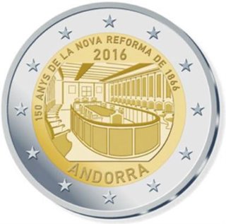 2 Euromunt van Andorra uit 2016 met het motief 150ste verjaardag van de nieuwe hervorming van 1866