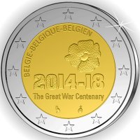2 Euromunt van België, uit 2014 met het motief 100ste verjaardag van de uitbraak van de Eerste Wereldoorlog
