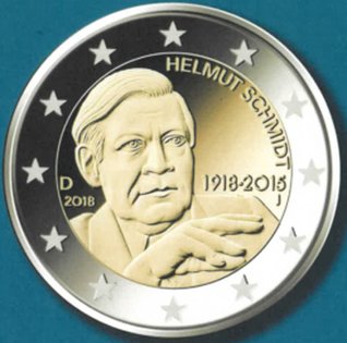 2 Euromunt van Duitsland uit 2018 met het motief 100ste geboortedag van Helmut Schmidt