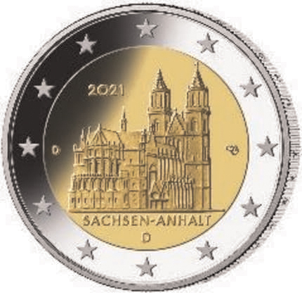 2 Euromunt van Duitsland uit 2021 met het motief De dom van Magdeburg