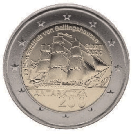 2 Euromunt van Estland uit 2020 met het motief 200 jaar ontdekking van Antarctica