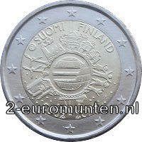 2 Euromunt van Finland uit 2012 met het motief 10 jaar chartale Euro