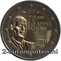 2 Euromunt van Frankrijk uit 2010 met het motief 70e Verjaardag van het appèl van Generaal Charles de Gaulle op 18 juni 1940