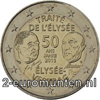  2 Euromunt van Frankrijk uit 2013 met het motief 50 jaar Élysée-verdrag