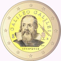 2 Euromunt van Italië uit 2014 met het motief 450ste geboortedag van Galileo Galilei