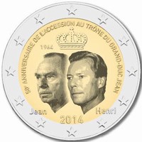 2 Euromunt van Luxemburg uit 2014 met het motief 50ste verjaardag van de troonsbestijging van Groothertog Jan