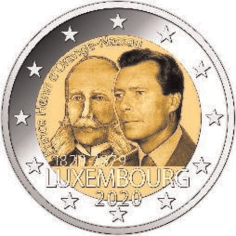 2 Euromunt van Luxemburg uit 2020 met het motief 200ste verjaardag van Prins Hendrik van Oranje-Nassau