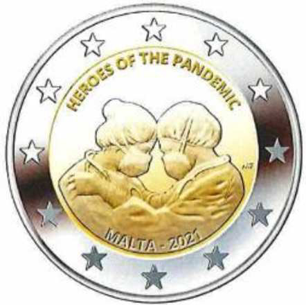 2 Euromunt van Malta uit 2021 met het motief Helden van de pandemie