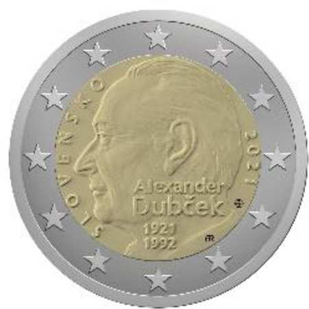 2 Euromunt van Slowakije uit 2021 met het motief 100ste geboortedag van Alexander Dubček