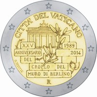 2 Euromunt van de Vaticaanstad uit 2014 met het motief 25ste verjaardag van de val van de Berlijnse Muur