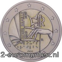 Ontwerp van de 2 Euromunt uit Italië 200e verjaardag van Louis Braille