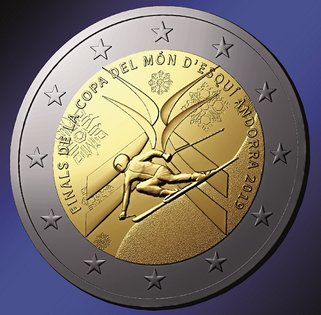 2 Euromunt van Andorra uit 2019 met het motief Finale wereldbeker alpineskiën 2019