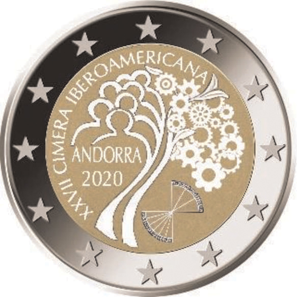 2 Euromunt van Andorra uit 2020 met het motief XXVII Ibero-Amerikaanse topconferentie