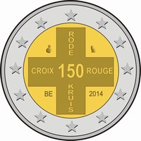 2 Euromunt van België, uit 2014 met het motief 150-jarig bestaan van het Belgische Rode Kruis