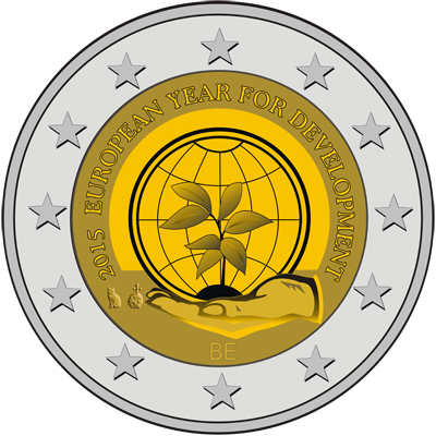 2 Euromunt van België uit 2015 met het motief Europees Jaar voor ontwikkeling
