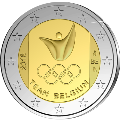 2 Euromunt van België uit 2016 met het motief Olympische Zomerspelen van 2016 in Rio de Janeiro