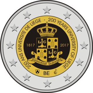 2 Euromunt van België uit 2017 met het motief 200ste verjaardag van de oprichting van de Universiteit van Luik