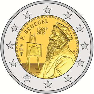 2 Euromunt van België uit 2019 met het motief 450ste sterfdag van Pieter Bruegel de Oude