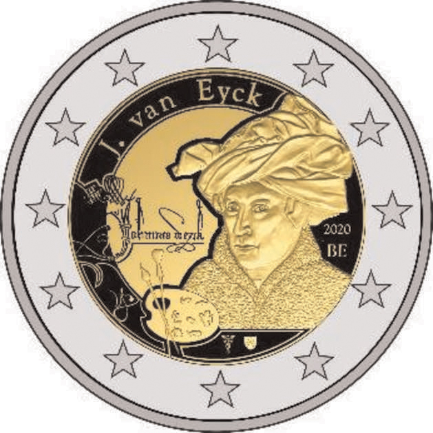 2 Euromunt van België uit 2020 met het motief Jan van Eyck