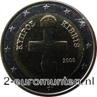 Normale 2 Euromunt van Cyprus met de afbeelding van het Idool van Pomos