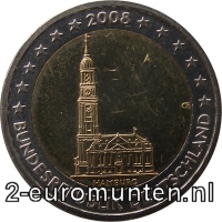 2 Euromunt van Duitsland uit 2008 met het motief St. Michaelis Kerk in Hamburg