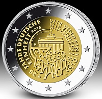2 Euromunt van Duitsland uit 2015 met het motief 25 jaar Duitse eenheid