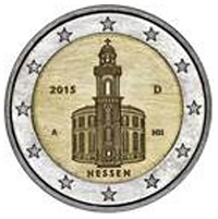 2 Euromunt van Duitsland uit 2015 met het motief De Paulskirche in Frankfurt am Main