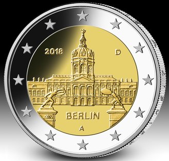 2 Euromunt van Duitsland uit 2018 met het motief Slot Charlottenburg, Berlijn 