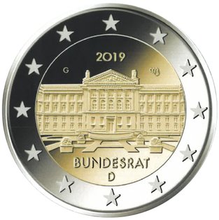 2 Euromunt van Duitsland uit 2019 met het motief 70ste verjaardag van de oprichting van de Bondsraad