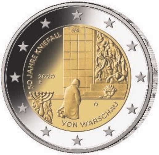 2 Euromunt van Duitsland uit 2020 met het motief 50 jaar knieval van Warschau