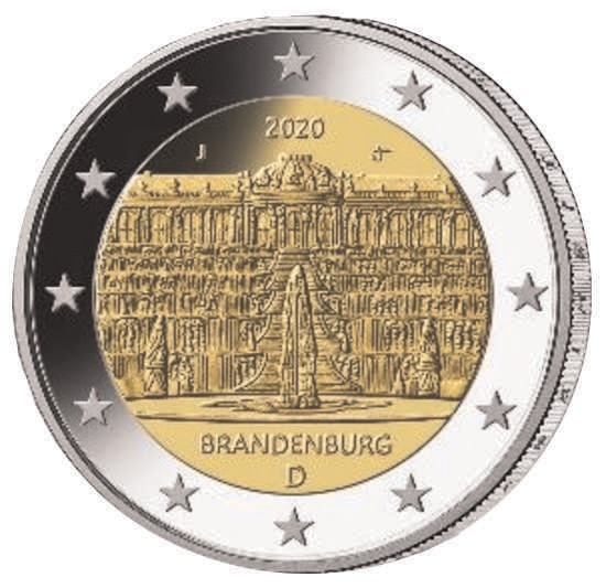 2 Euromunt van Duitsland uit 2020 met het motief Sanssouci in Potsdam