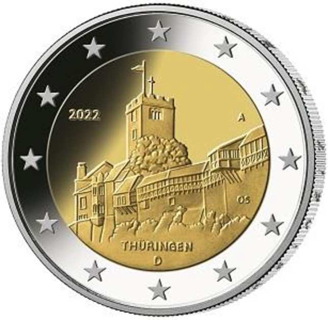 2 Euromunt van Duitsland uit 2022 met het motief Wartburg in Eisenach