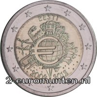 2 Euromunt van Estland uit 2012 met het motief 10 jaar chartale Euro