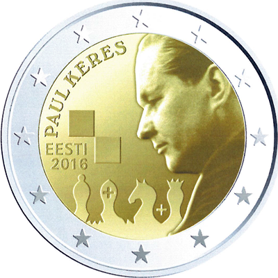 2 Euromunt van Estland uit 2016 met het motief 100ste geboortedag van Paul Keres