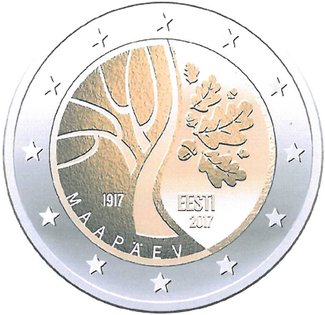 2 Euromunt van Estland uit 2017 met het motief De Onafhankelijkheid van Estland