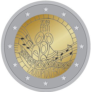 2 Euromunt van Estland uit 2019 met het motief 150-jarig bestaan van het Estisch Zangfeest