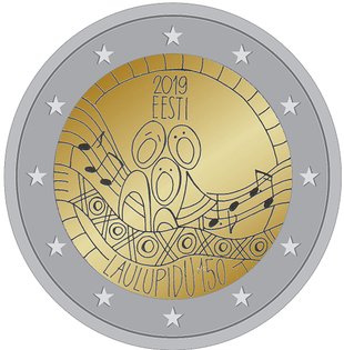 2 Euromunt van Estland uit 2019 met het motief 150-jarig bestaan van het Estisch Zangfeest