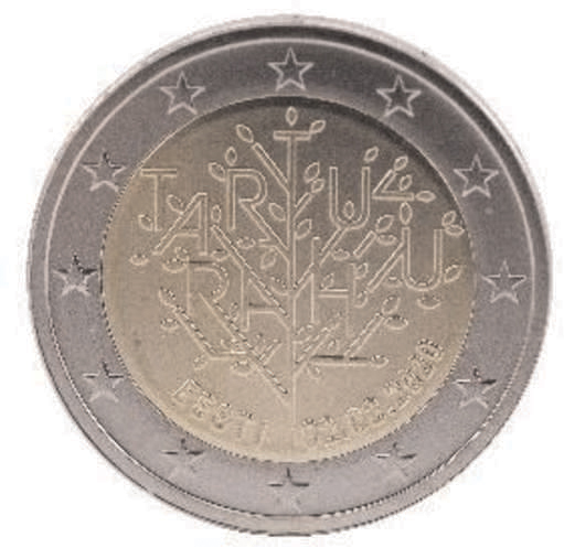 2 Euromunt van Estland uit 2020 met het motief 100 jaar ondertekening van het Vredesverdag van Tartu