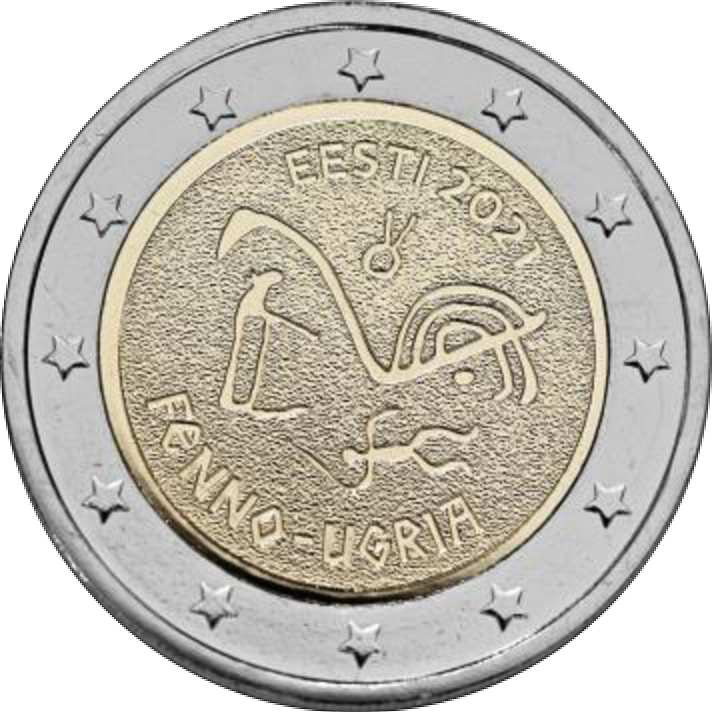 2 Euromunt van Estland uit 2021 met het motief Fins-Oegrische volkeren