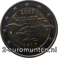 2 Euromunt van Finland uit 2007 met het motief 90 jaar onafhankelijkheid