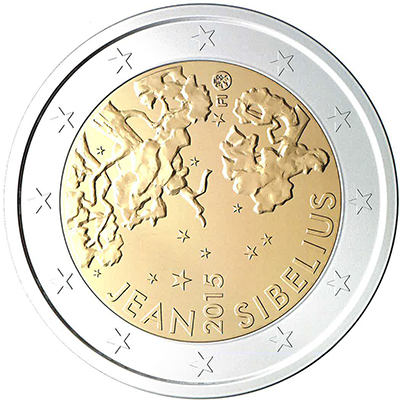 2 Euromunt van Finland uit 2015 met het motief 150ste geboortedag van Jean Sibelius