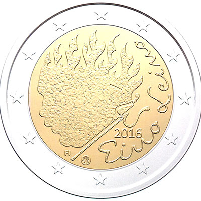 2 Euromunt van Finland uit 2016 met het motief 90ste sterfdag van Eino Leino