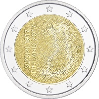 2 Euromunt van Finland uit 2017 met het motief 100 jaar onafhankelijkheid