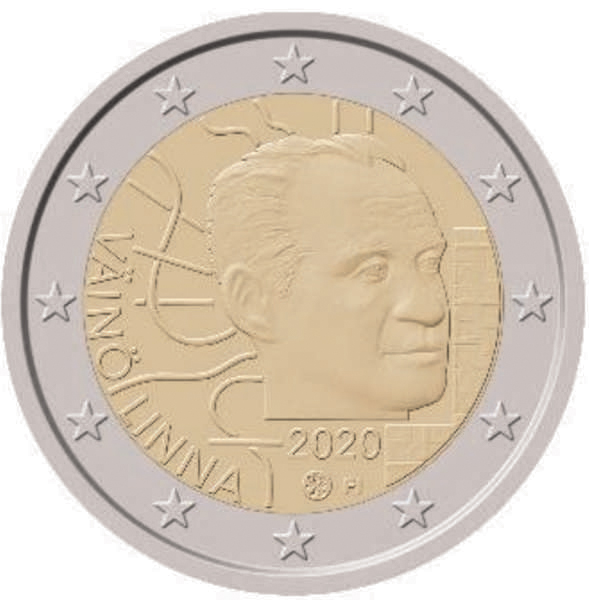 2 Euromunt van Finland uit 2020 met het motief 100ste geboortedag van Väinö Linna
