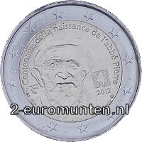 2 Euromunt van Frankrijk uit 2012 met het motief 100ste geboortedag van L