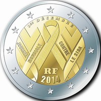  2 Euromunt van Frankrijk uit 2014 met het motief Wereldaidsdag 2014