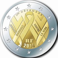 2 Euromunt van Frankrijk uit 2014 met het motief Wereldaidsdag 2014