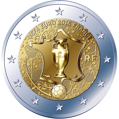 2 Euromunt van Frankrijk uit 2016 met het motief EK voetbal 2016 in Frankrijk