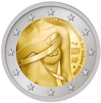 2 Euromunt van Frankrijk uit 2017 met het motief 25e verjaardag van de Pink Ribbon