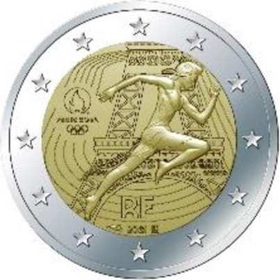 2 Euromunt van Frankrijk uit 2021 met het motief Overdracht van de olympische vlag